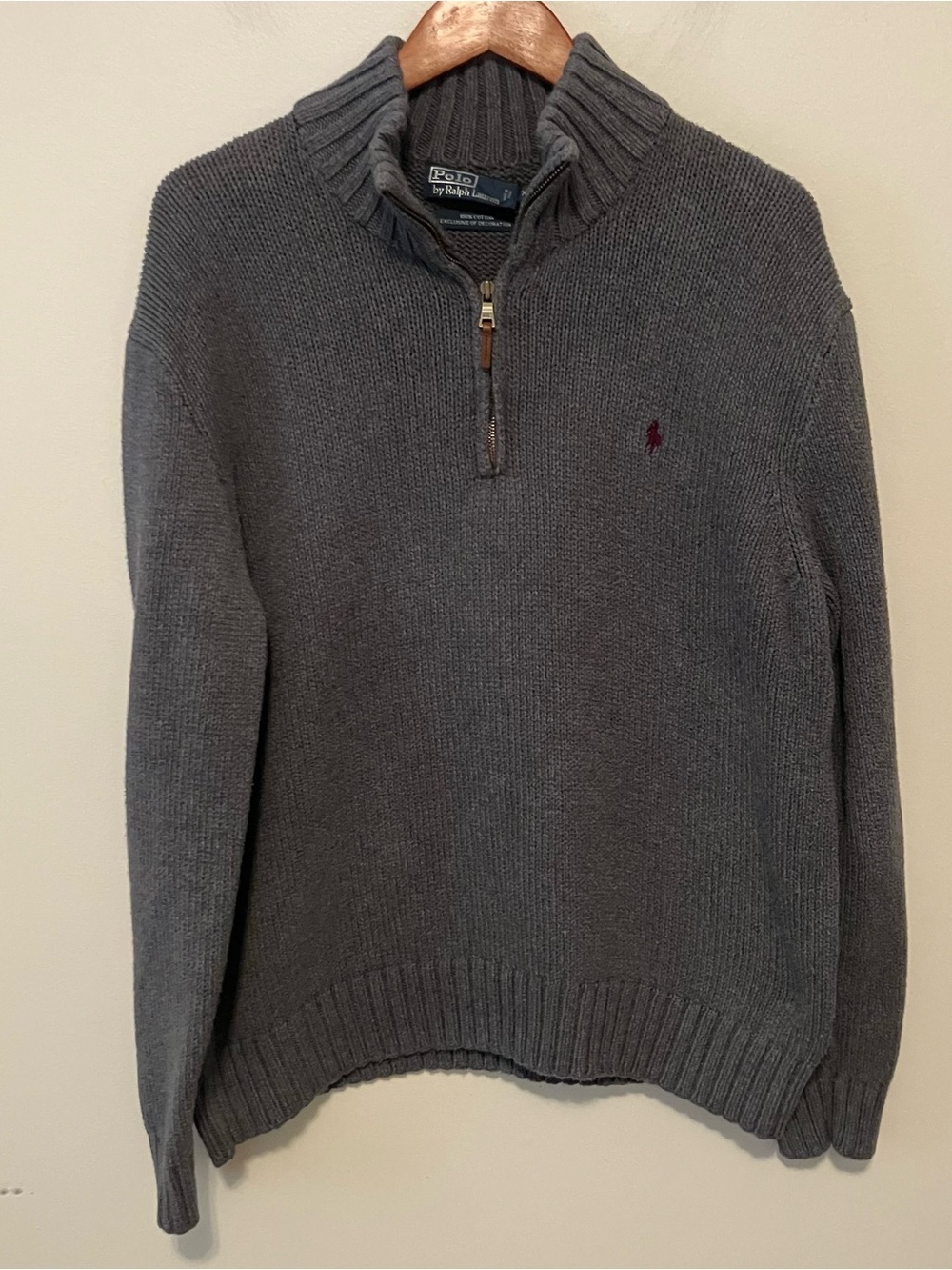 VTG Polo Ralph Lauren Gray Fisherman Quarter Zip Pullover Sweater XL Preppy